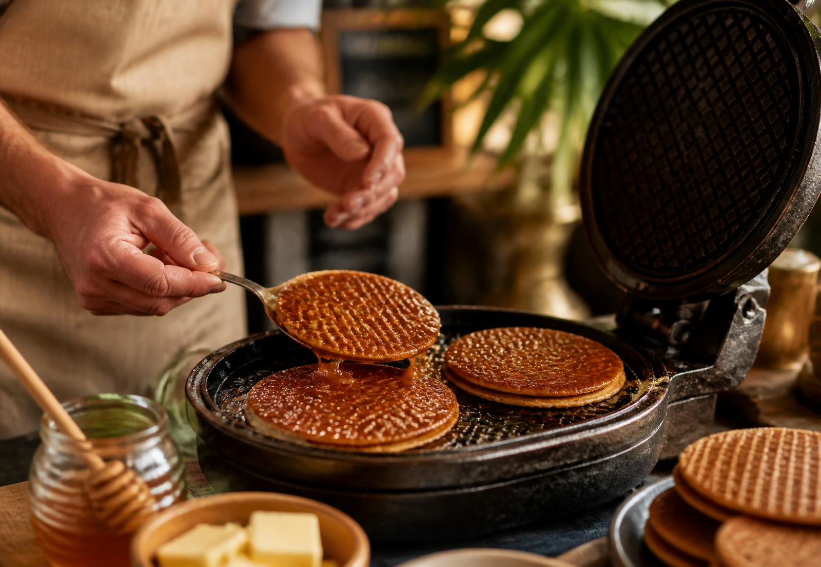 Stroopwafels op het wafelijzer